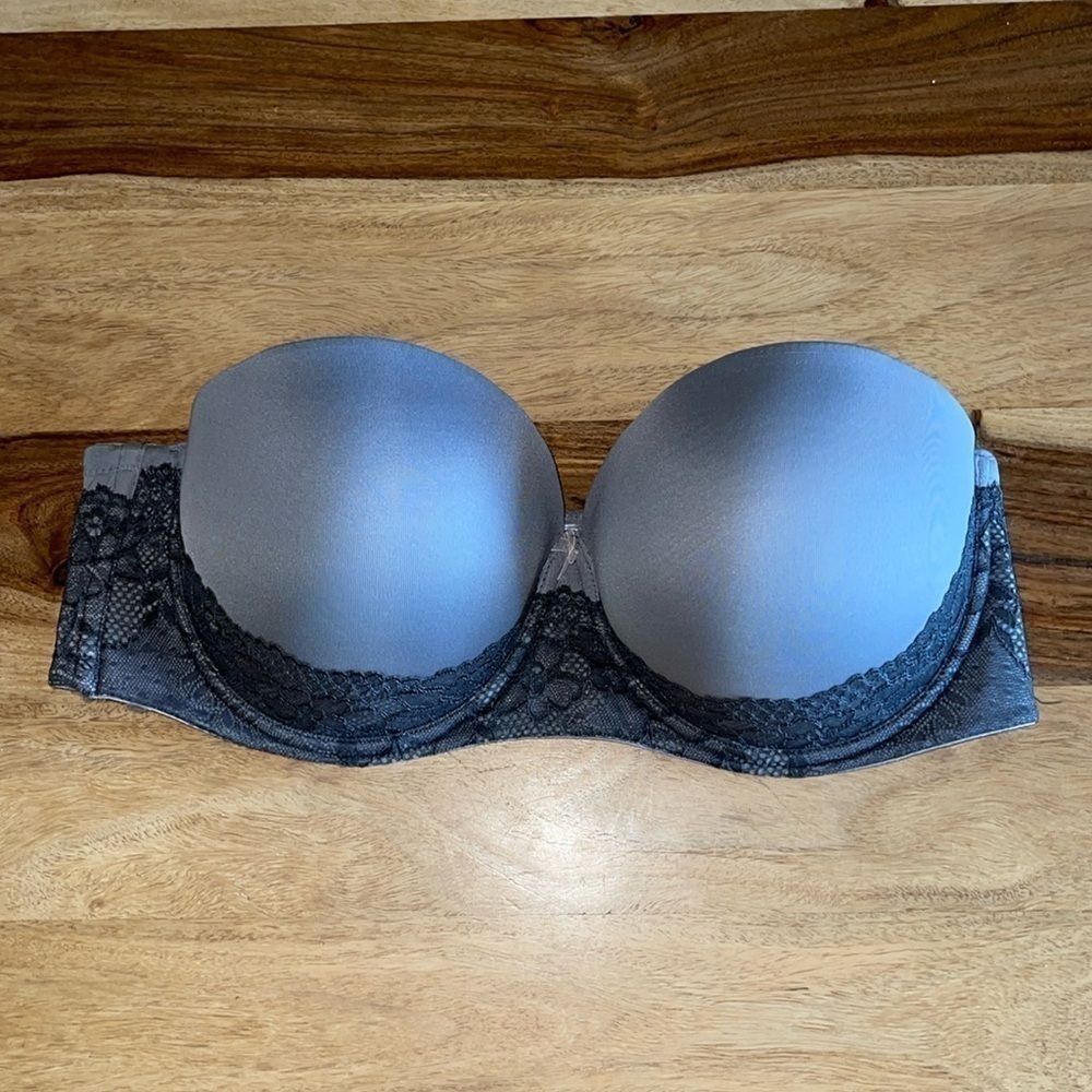 Torrid Gray Lace Trim Strapless Underwire Bra